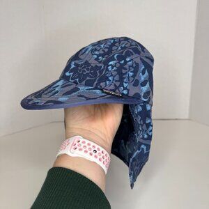 Patagonia Sahara Toddler Sun Hat Blue Floral Billed Cap with Neck Shade Kids XS
